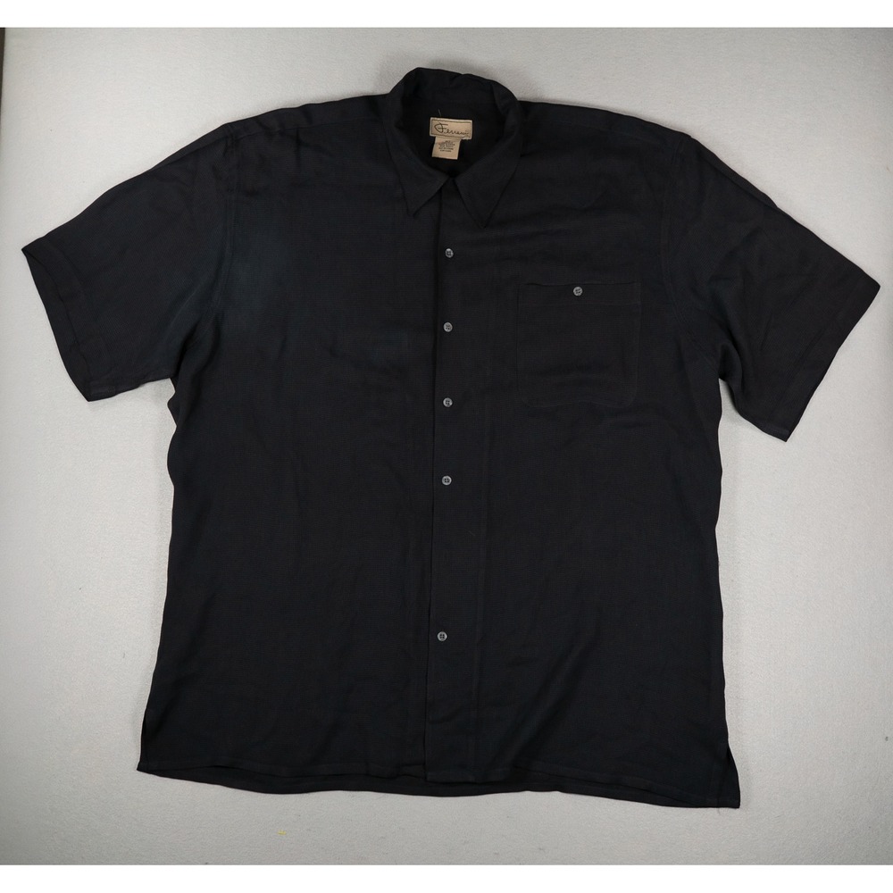 Ferracci Mens Shirt 2XT Short Sleeve Button Down 100% Silk Textured Black Luxury